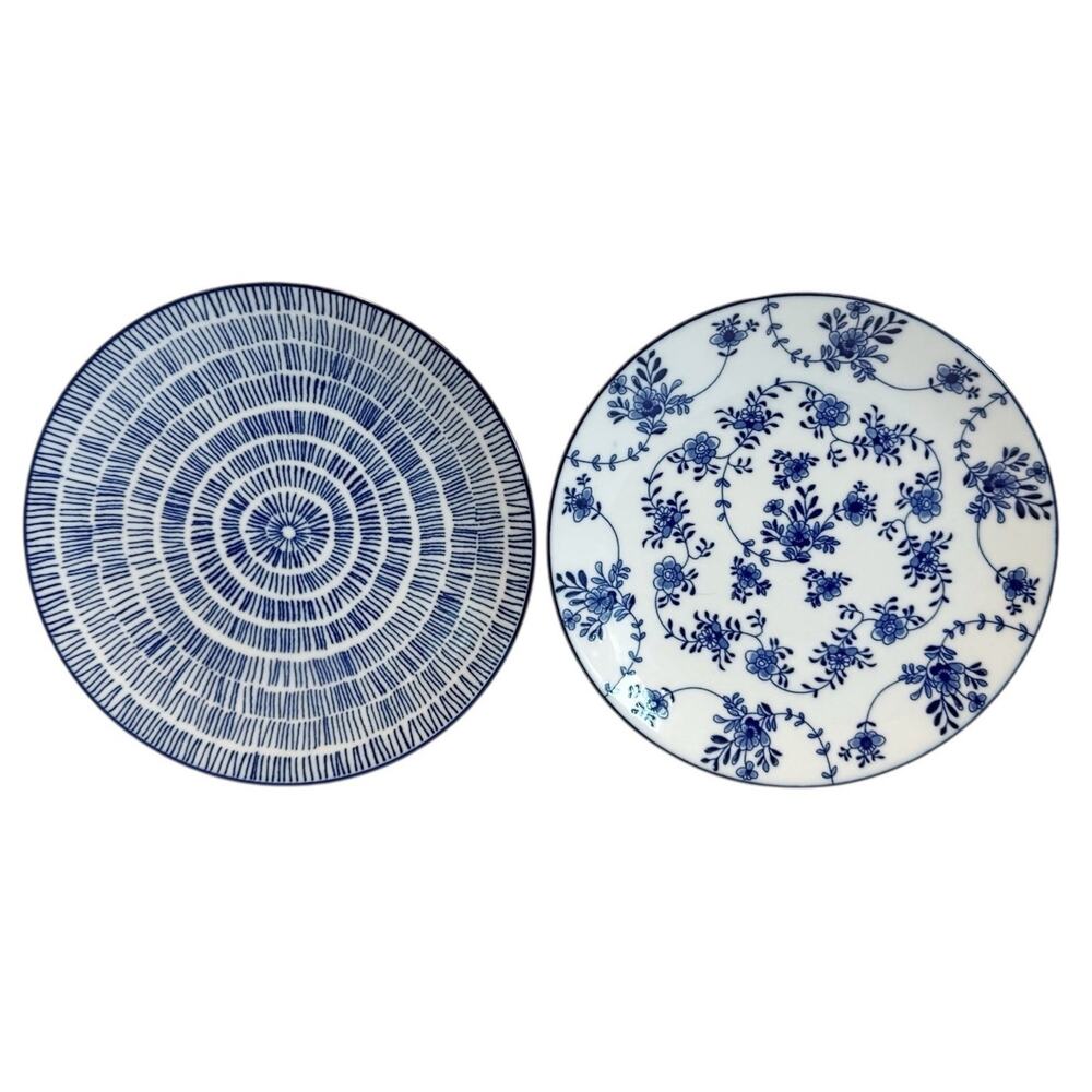 Ikea Entusiasm Set of 2 Blue White Porcelain Appetizer Plates Floral & Abstract